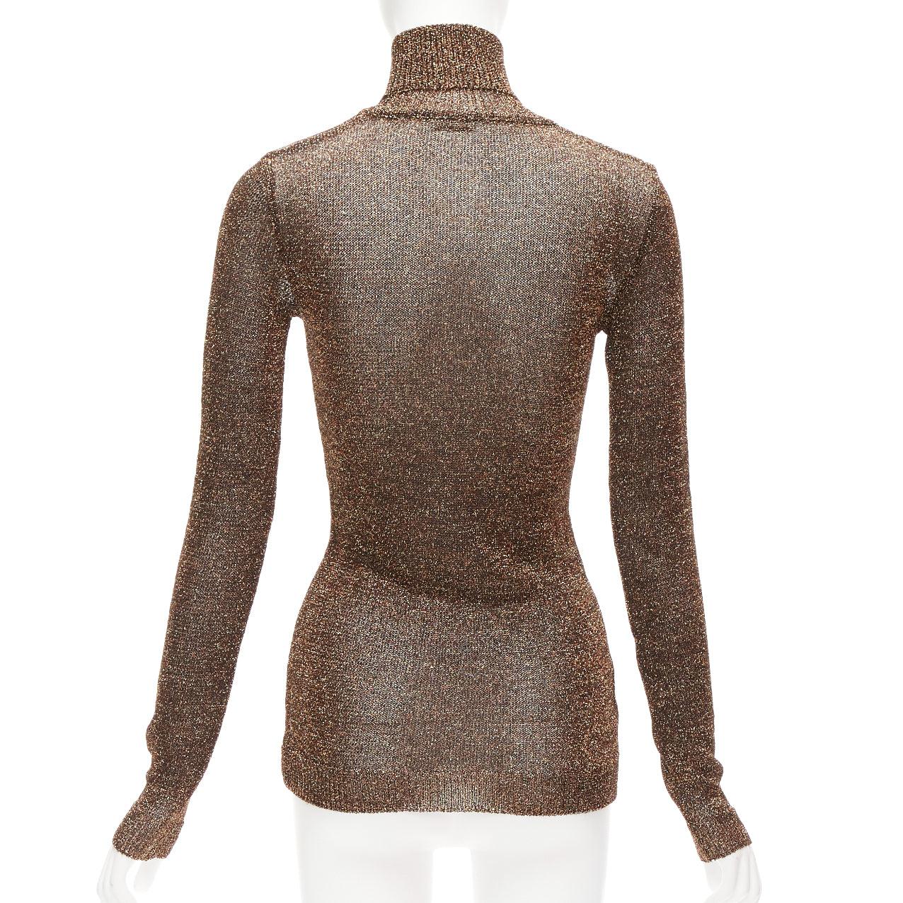 MIU MIU bronze glitter lurex semi sheer turtleneck sweater top IT40 S In Excellent Condition In Hong Kong, NT