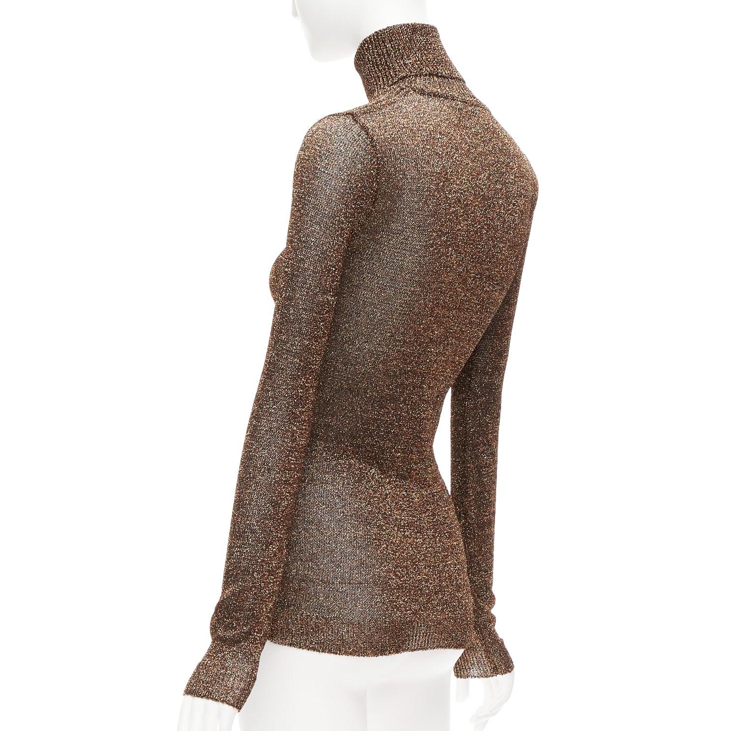 Women's MIU MIU bronze glitter lurex semi sheer turtleneck sweater top IT40 S