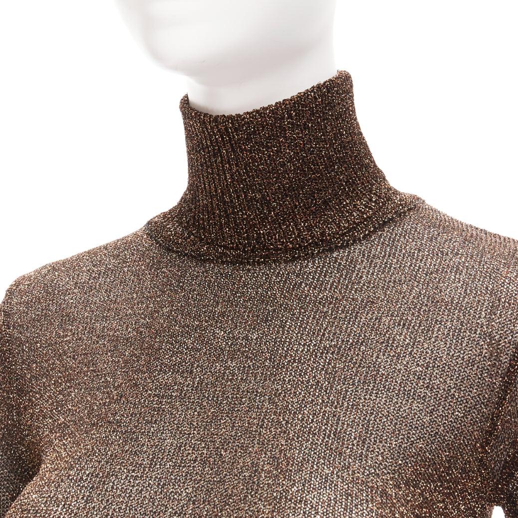 MIU MIU bronze glitter lurex semi sheer turtleneck sweater top IT40 S 1