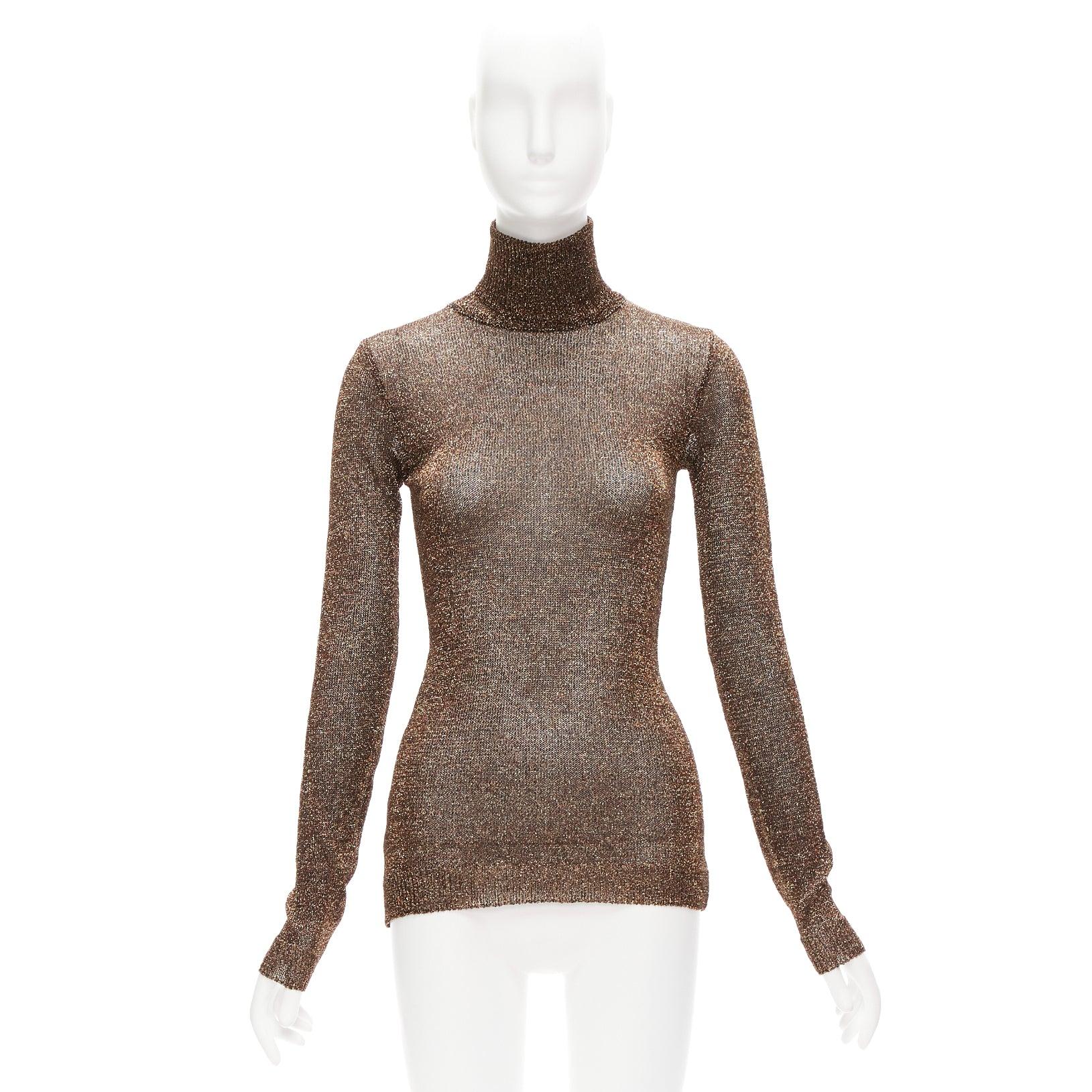 MIU MIU bronze glitter lurex semi sheer turtleneck sweater top IT40 S 4