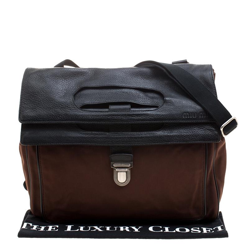 Miu Miu Brown/Black Nylon and Leather Messenger Bag 7