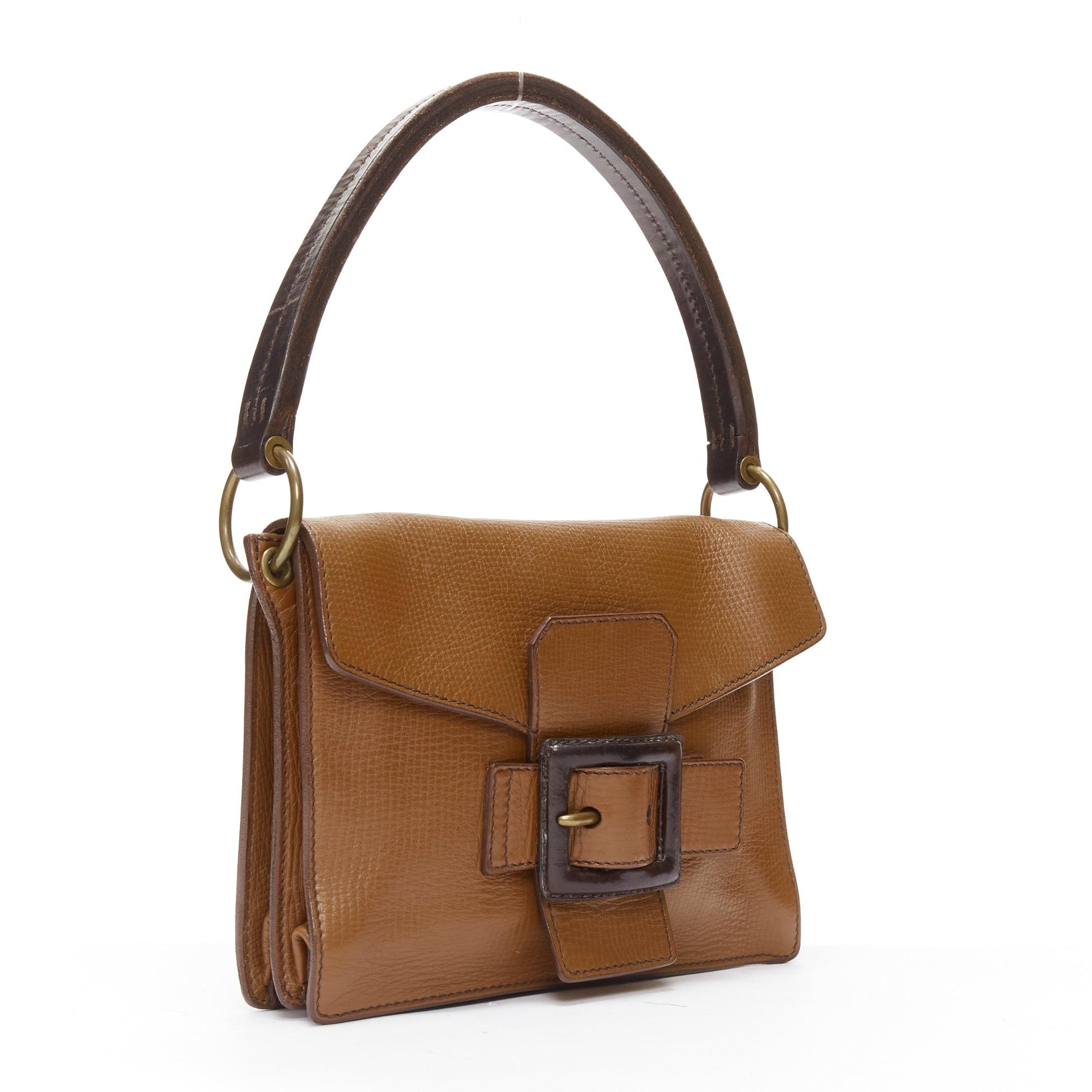 MIU MIU brown calfskin black buckle thick handle boxy accordion shoulder bag In Good Condition For Sale In Hong Kong, NT