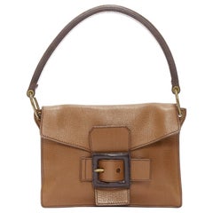 MIU MIU brown calfskin black buckle thick handle boxy accordion shoulder bag