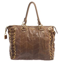 Miu Miu Brown Chevron Leather Grommet Satchel