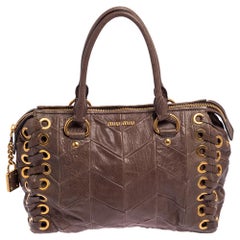 Miu Miu Brown Chevron Leather Grommets Satchel