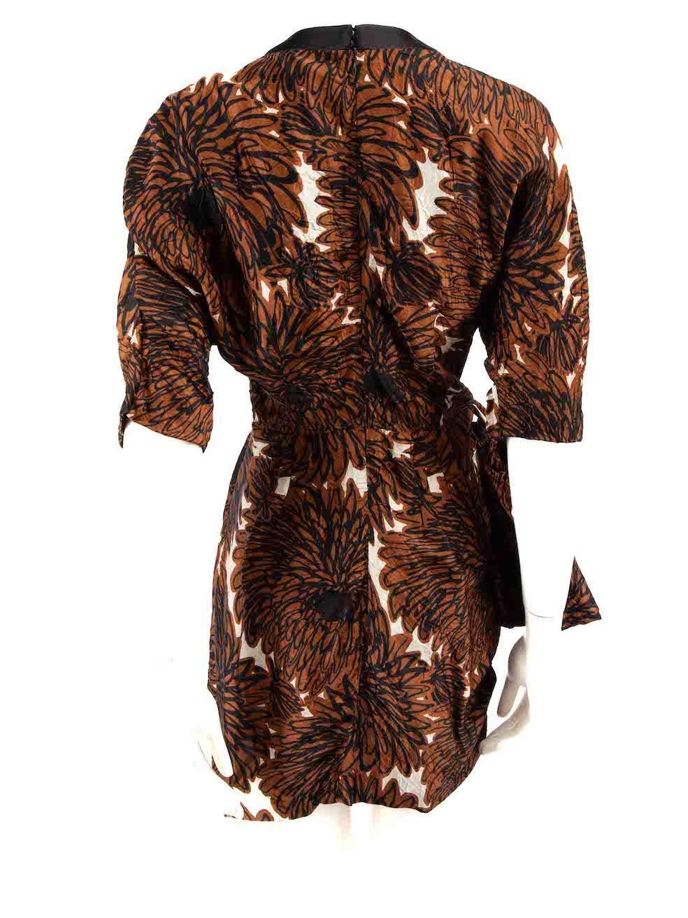 Miu Miu Brown Creased Satin Floral Dress Size S In Excellent Condition In London, GB