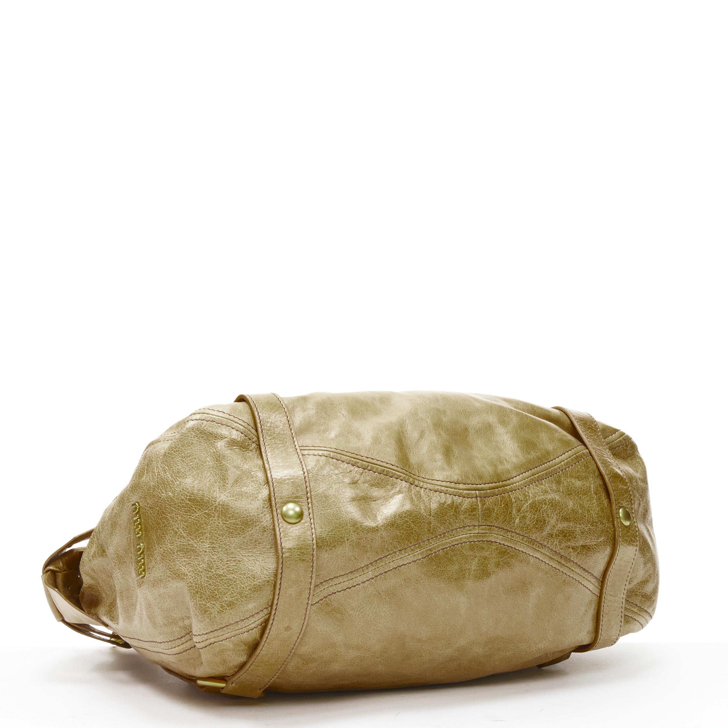 MIU MIU brown crinkled leather gold-tone strap bow detail hobo tote bag 1