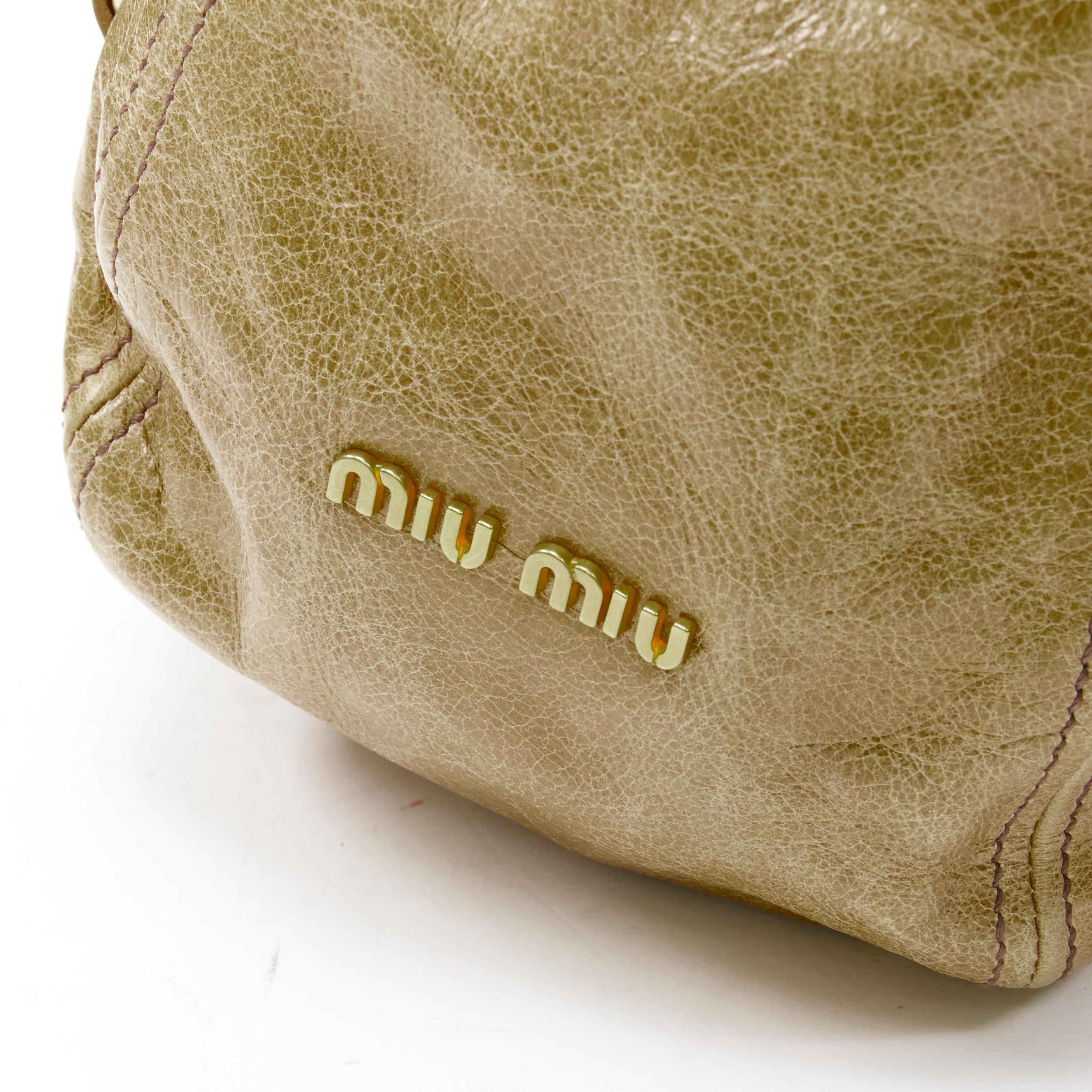MIU MIU brown crinkled leather gold-tone strap bow detail hobo tote bag 4