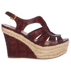 MIU MIU brown CROC EMBOSSED Espadrille Wedge Sandals Shoes 36.5