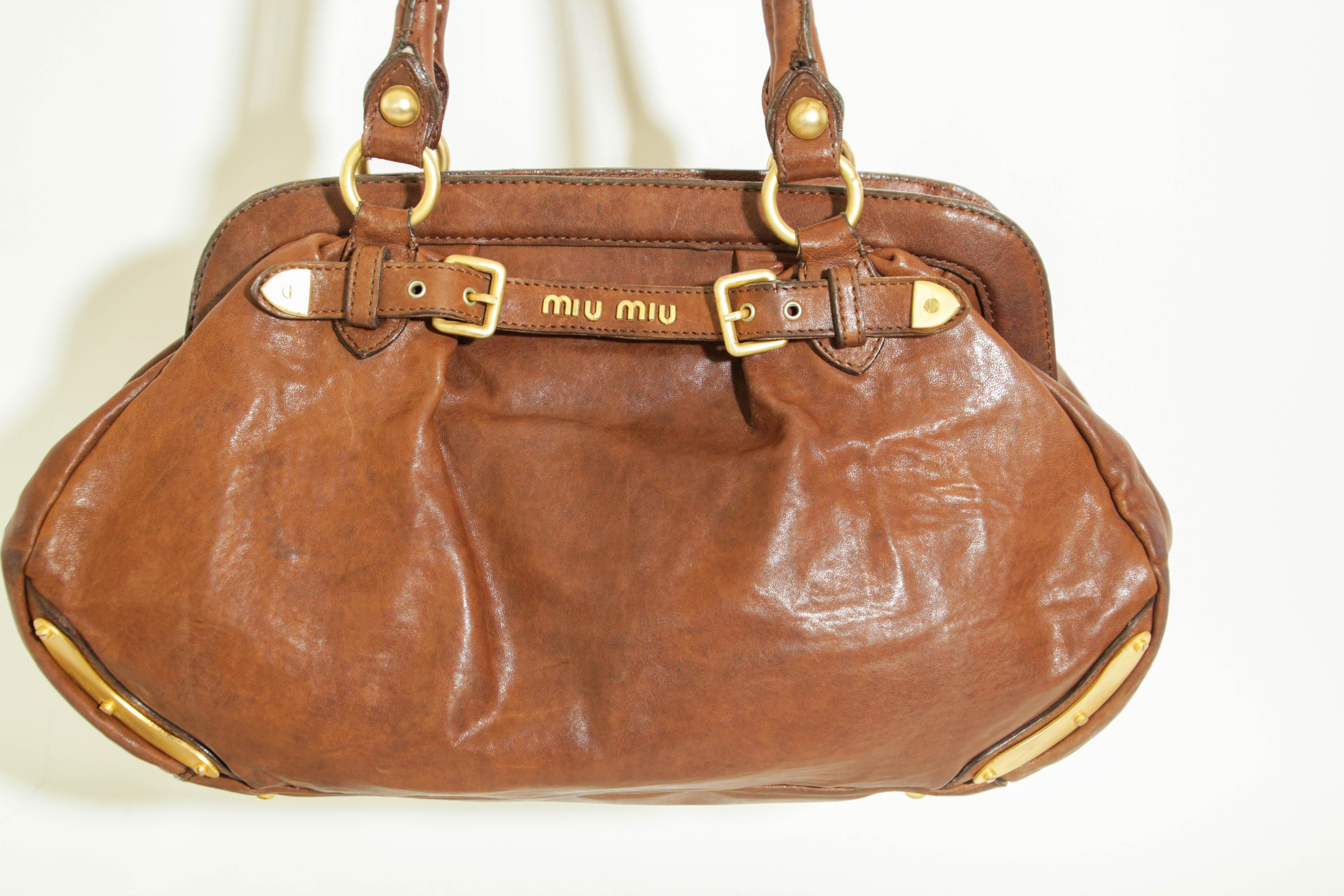 Miu Miu Brown Brown Distressed leather Handbag Satchel 2