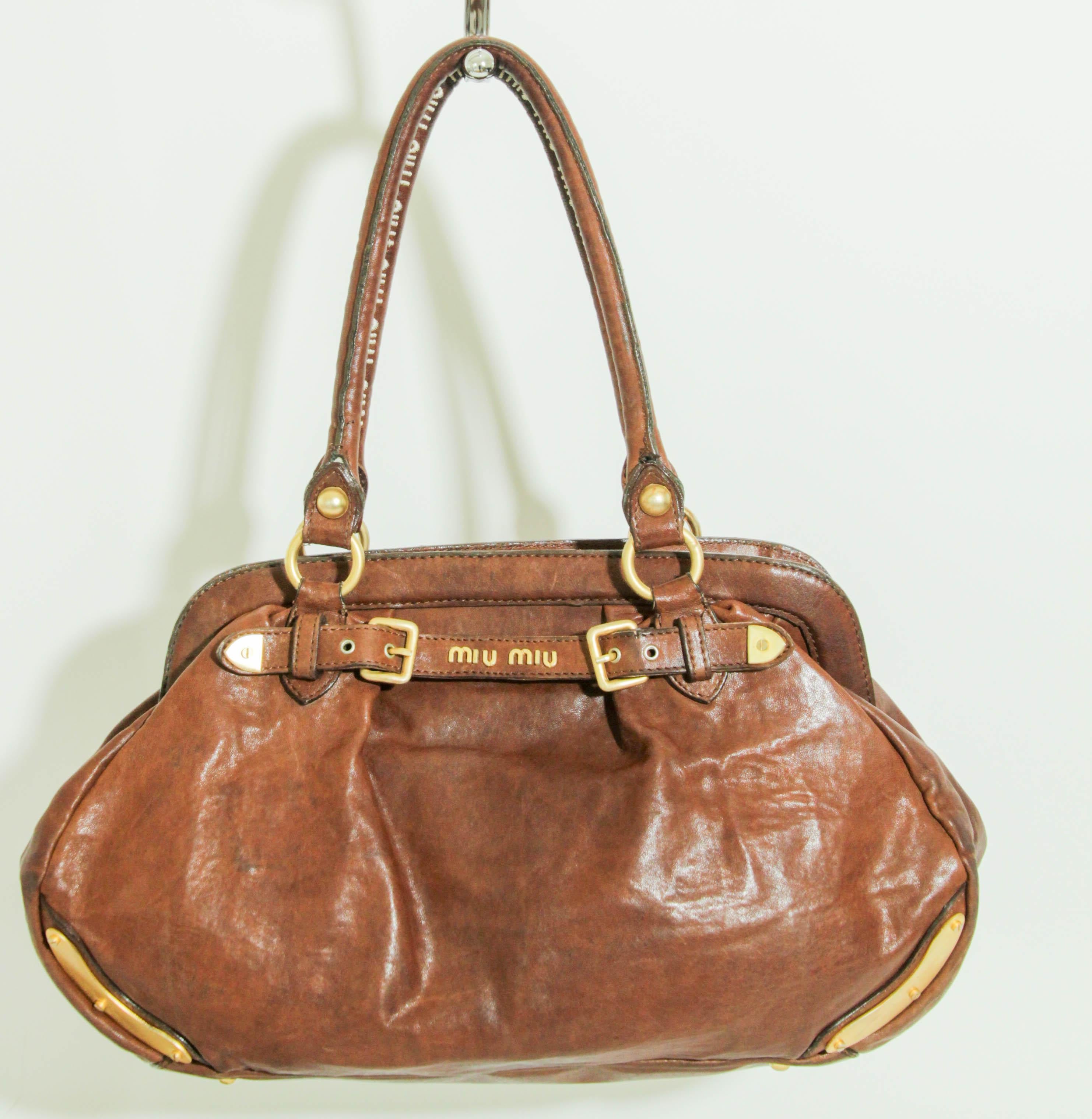 Miu Miu Brown Brown Distressed leather Handbag Satchel 3