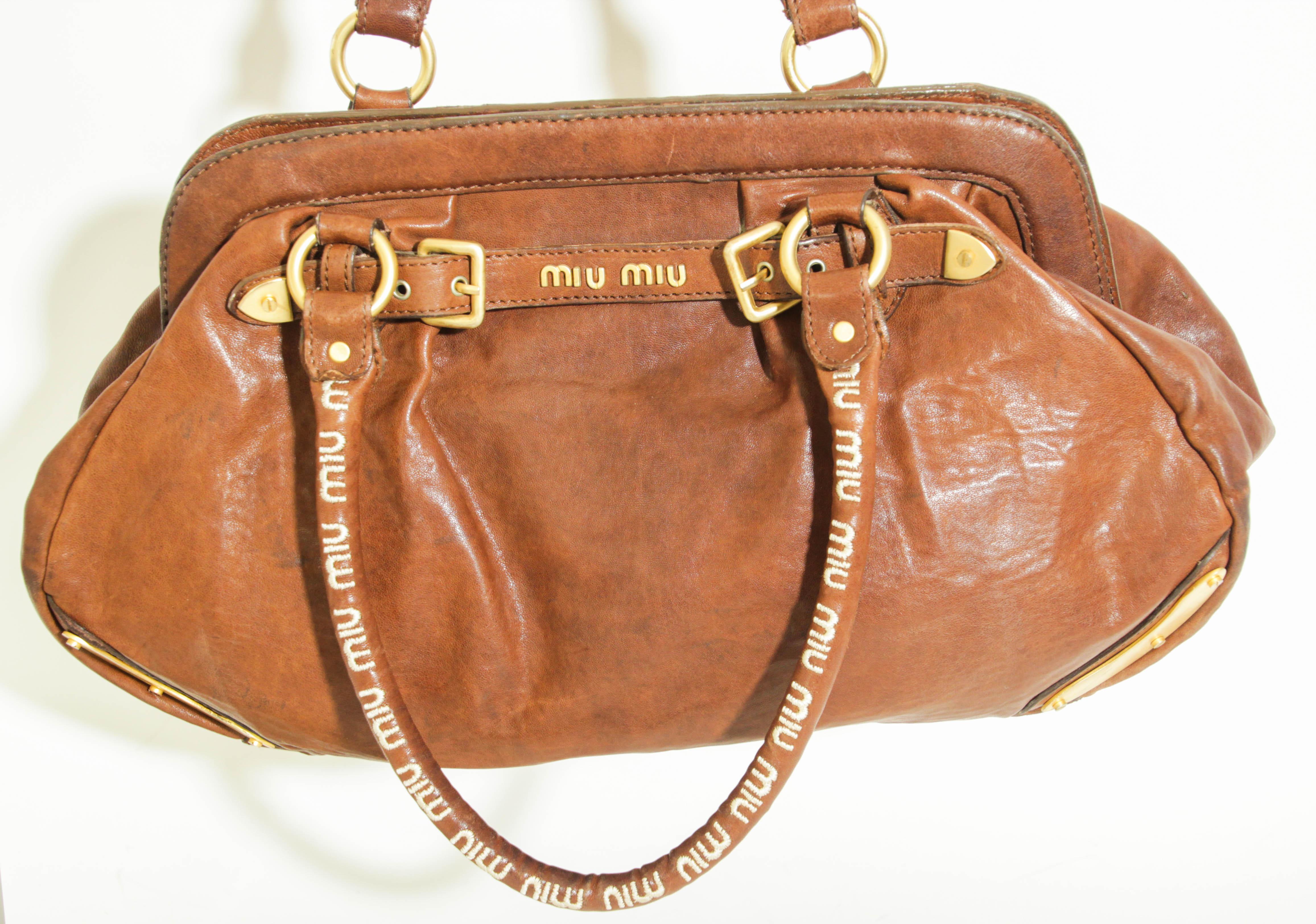 Miu Miu Brown Brown Distressed leather Handbag Satchel 4