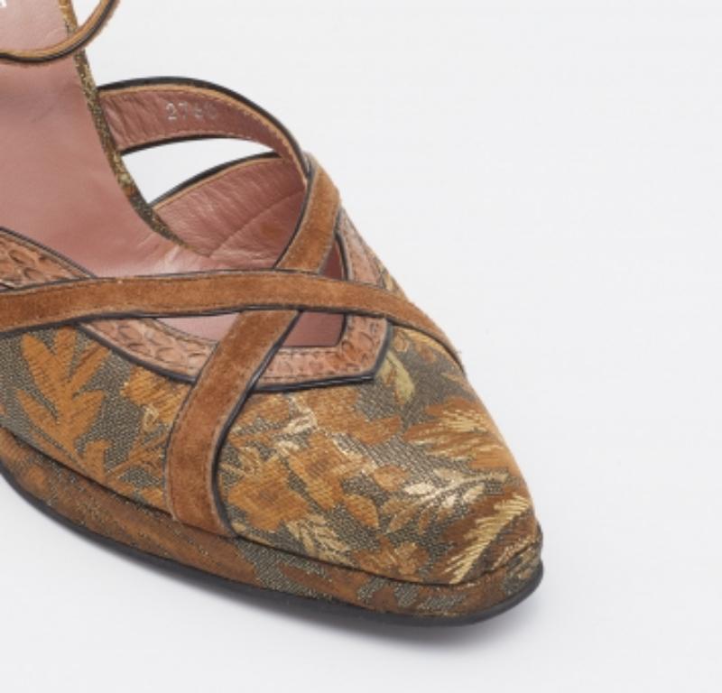 Miu Miu Braun/Gold Brokat Stoff Python Trim D'orsay Riemchenpumps Größe 40 Damen im Angebot