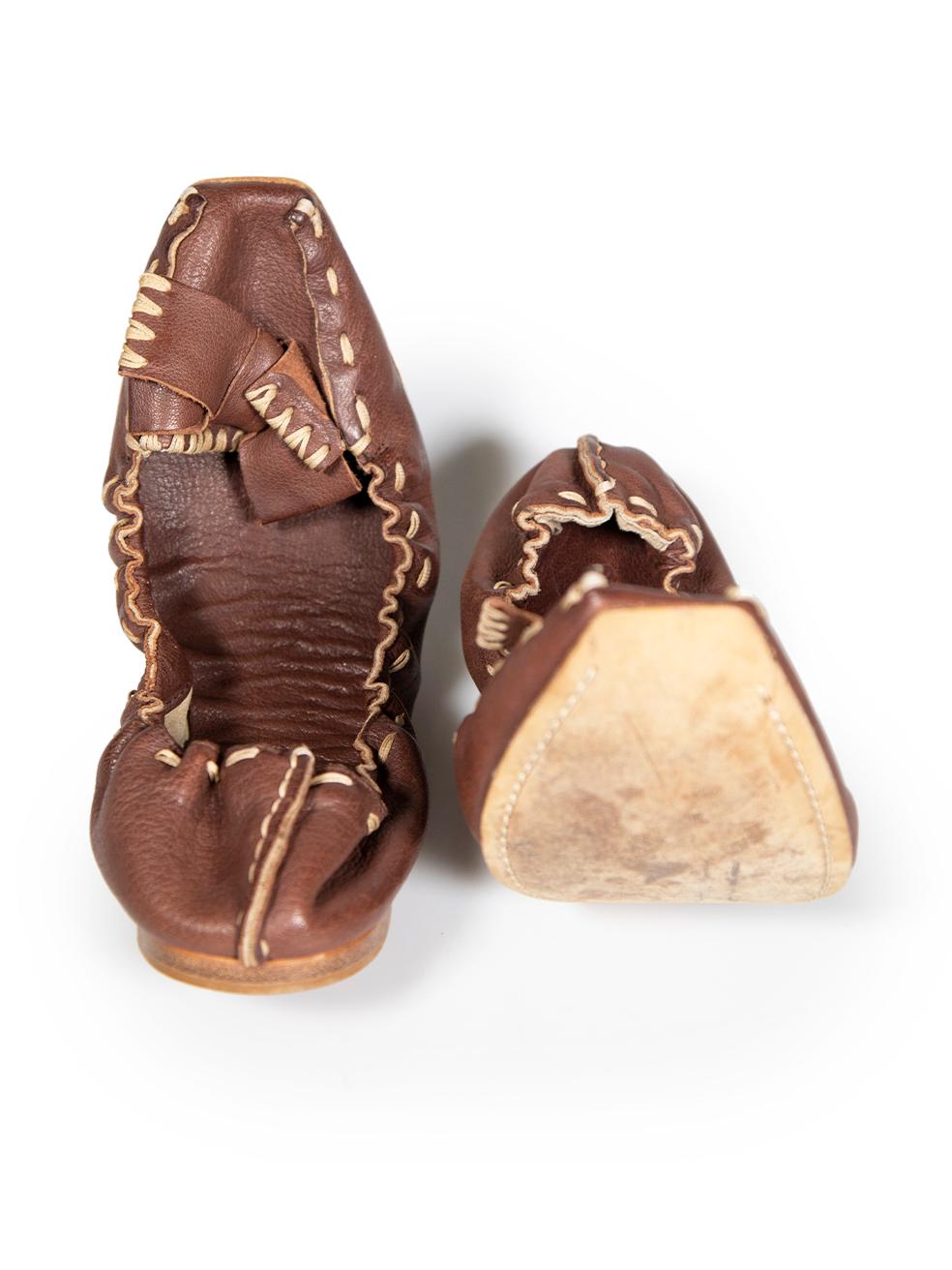 Women's Miu Miu Brown Leather Bow Detail Ballet Flats Size IT 40.5