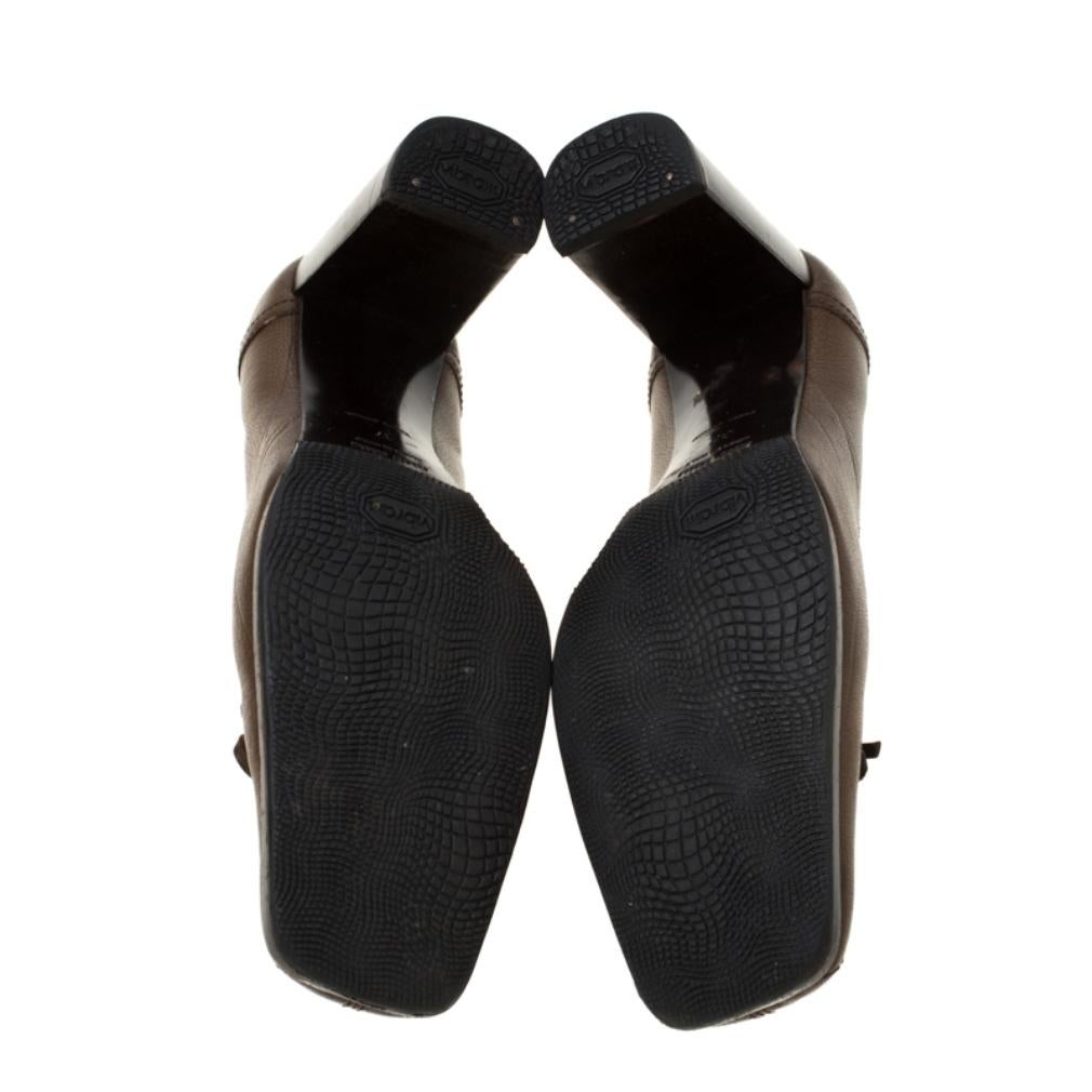 Miu Miu Brown Leather Bow Detail Block Heel Pumps Size 37 1