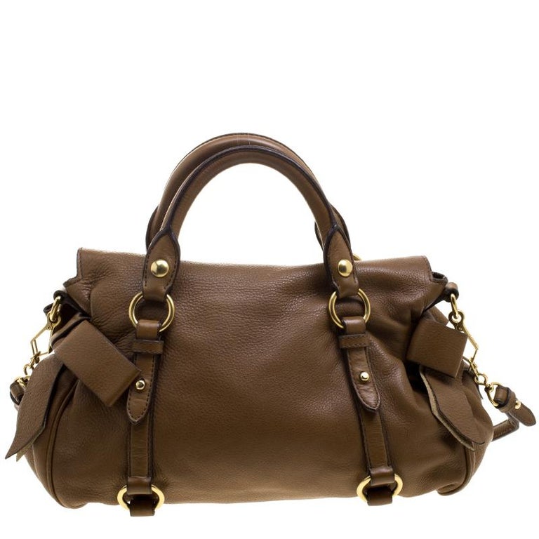 Miu Miu Brown Leather Bow Top Handle Bag For Sale at 1stDibs