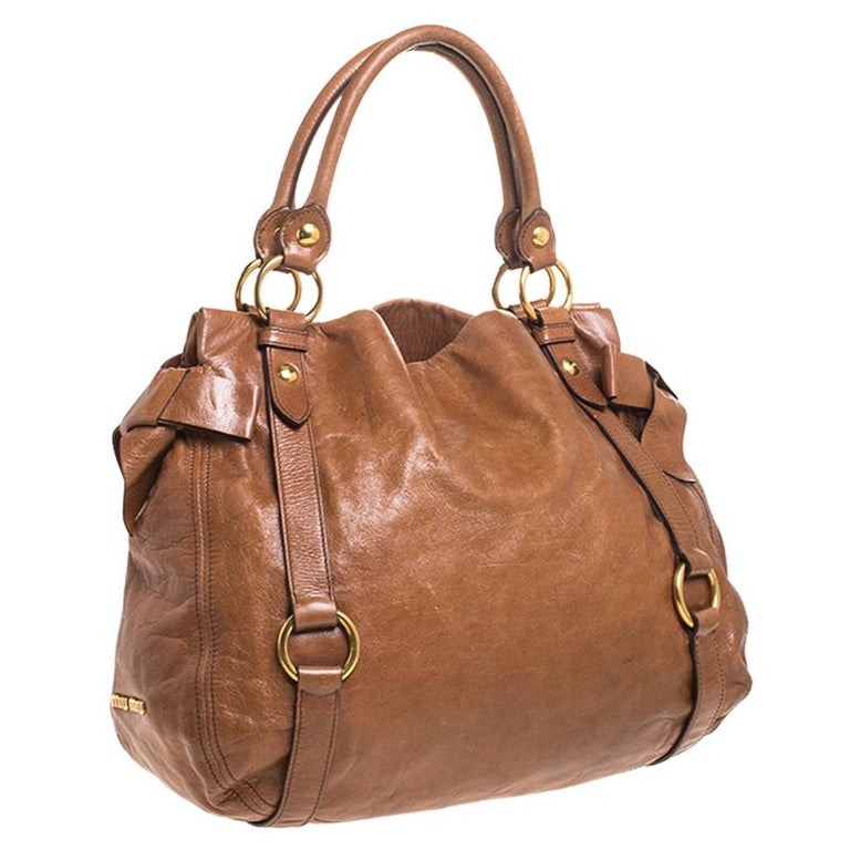 Miu Miu Brown Leather Bow Tote at 1stDibs