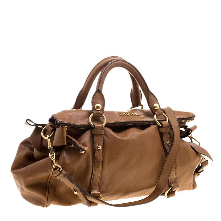 Miu Miu Brown Leather Bow Tote For Sale at 1stDibs