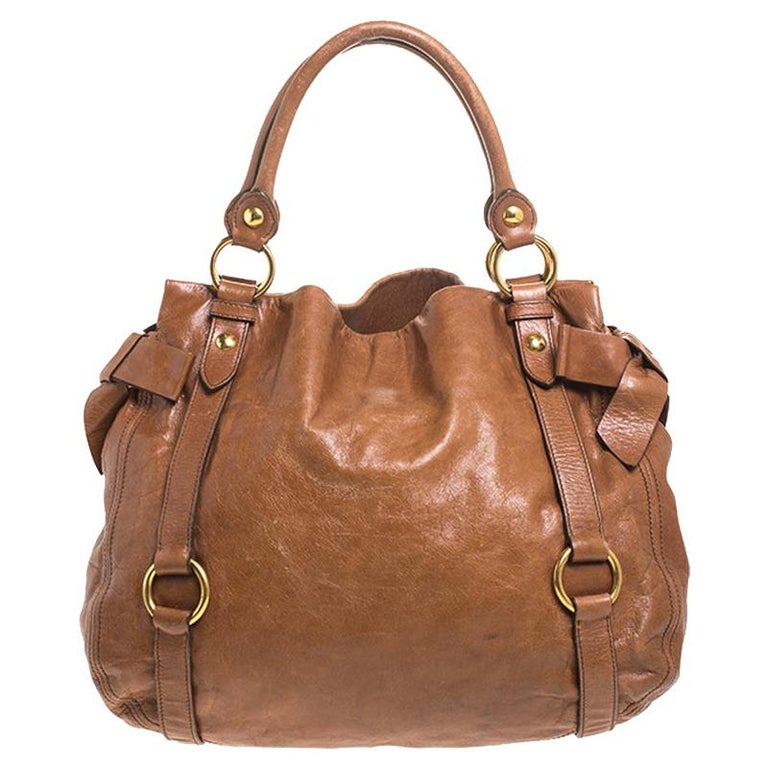 Miu Miu Brown Leather Bow Tote at 1stDibs