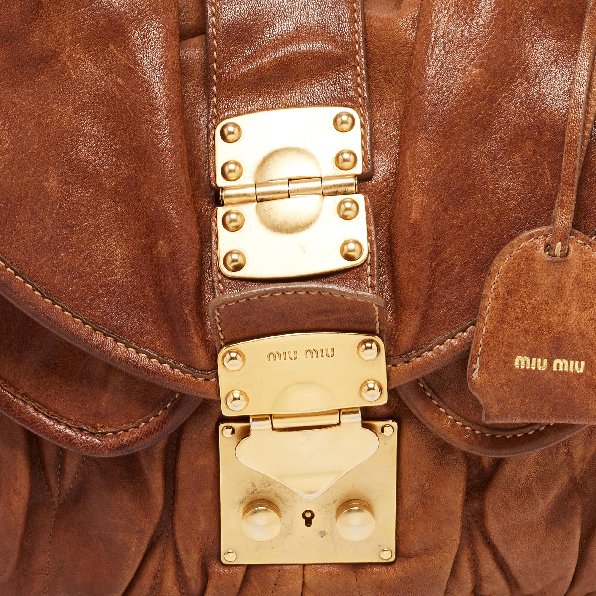 Miu Miu Brown Leather Coffer Hobo 3