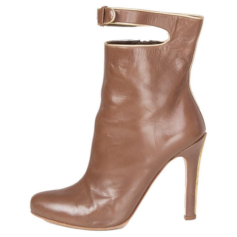 MIU MIU brown leather CUT OUT Ankle Boots Shoes 39 For Sale at 1stDibs