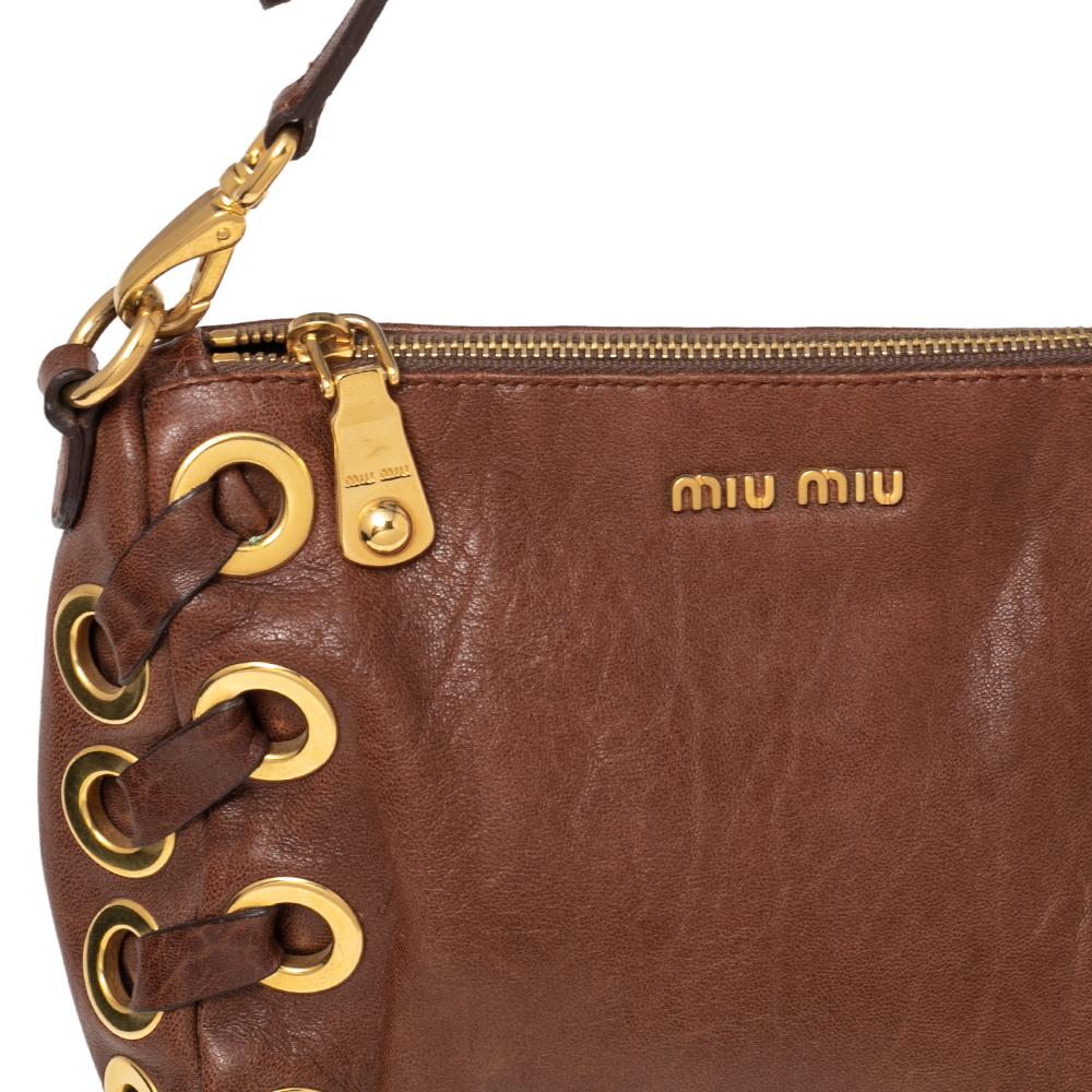 Miu Miu Brown Leather Eyelet Pochette Clutch 2