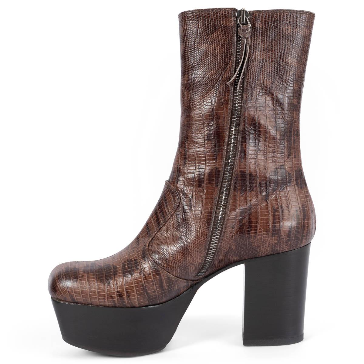 MIU MIU brown leather FAUX LIZARD Platform Boots Shoes 36 In Excellent Condition For Sale In Zürich, CH