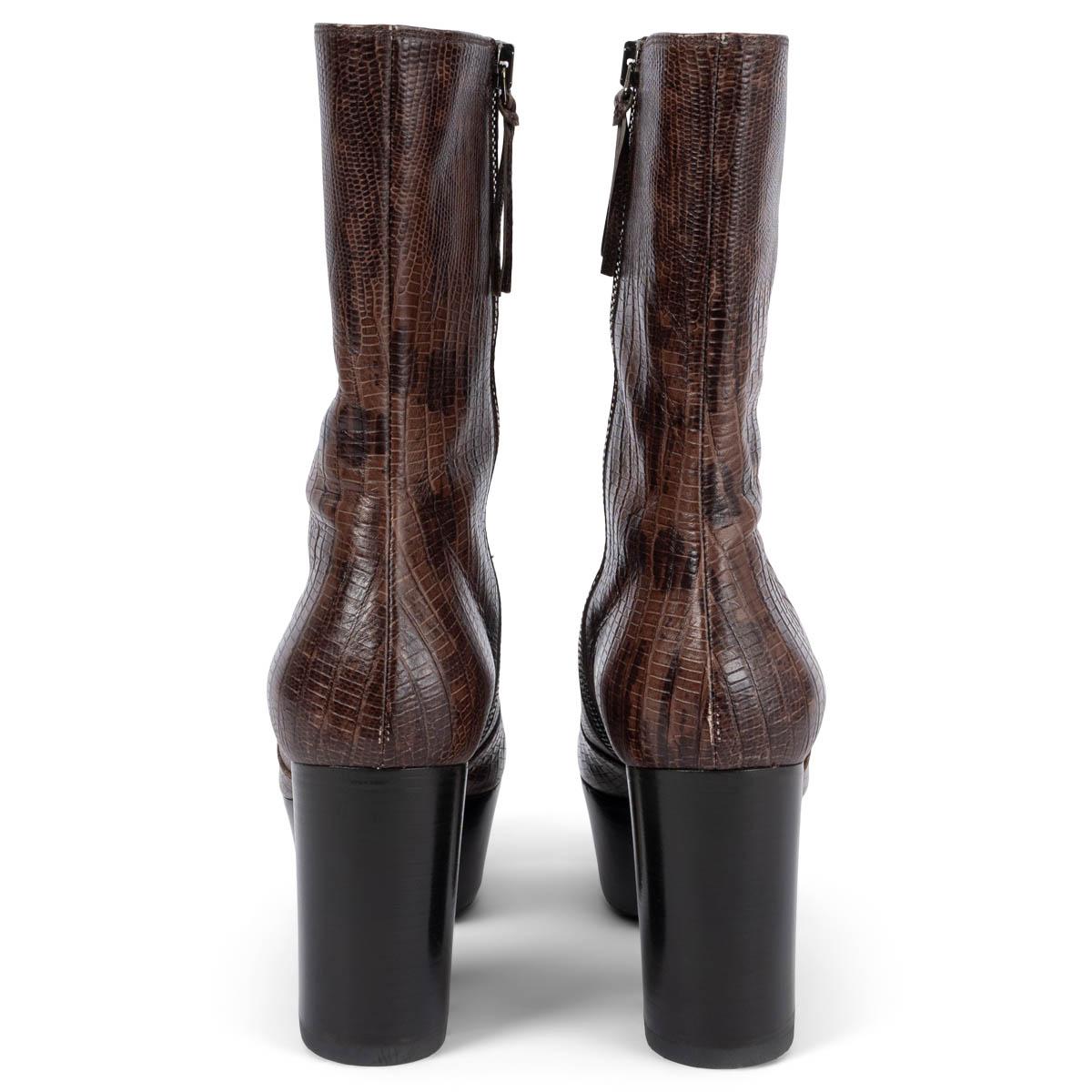 Women's MIU MIU brown leather FAUX LIZARD Platform Boots Shoes 36 For Sale