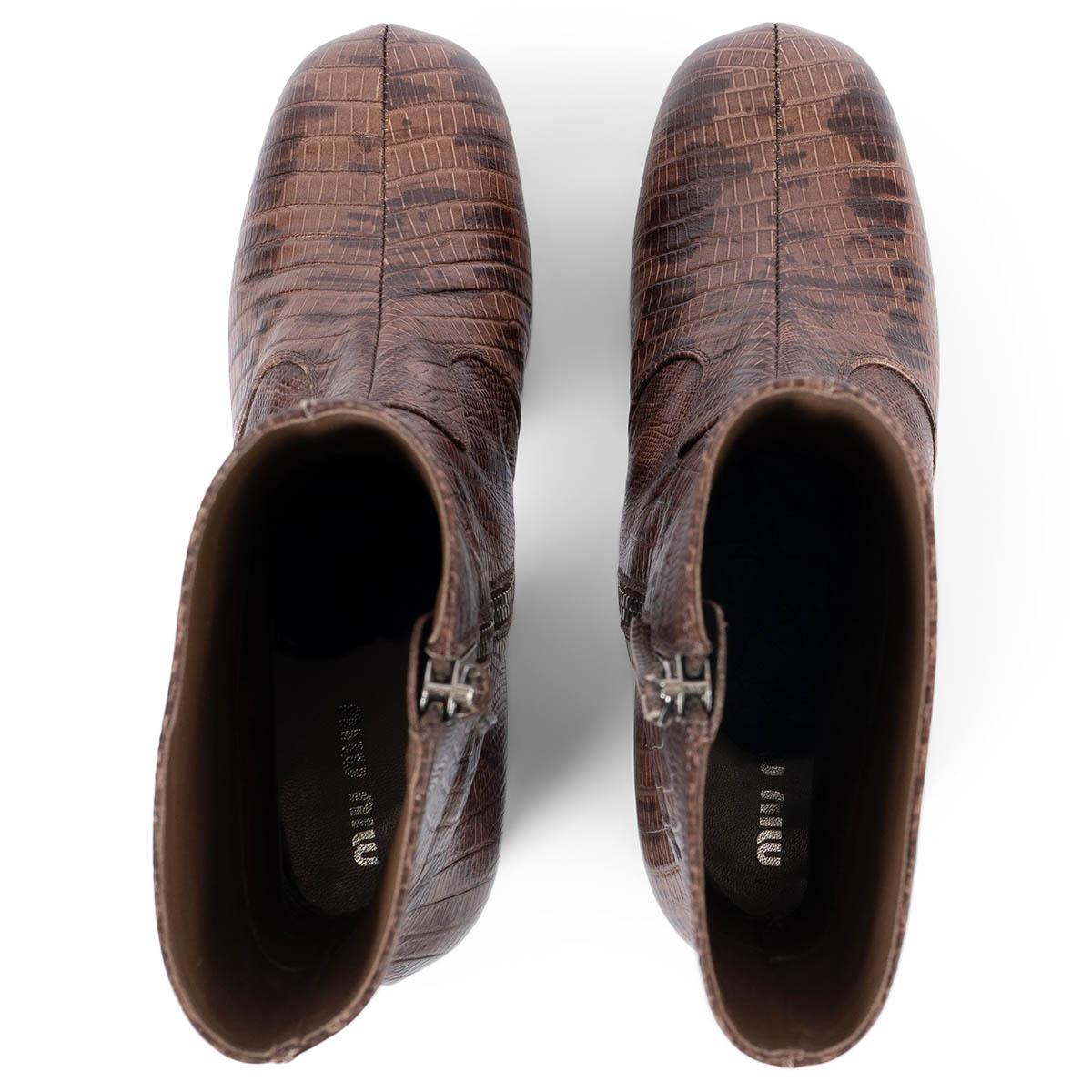 MIU MIU brown leather FAUX LIZARD Platform Boots Shoes 36 For Sale 1