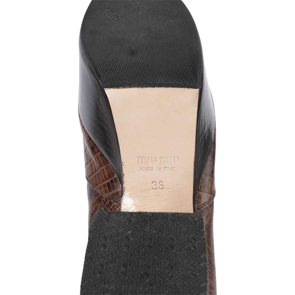 MIU MIU brown leather FAUX LIZARD Platform Boots Shoes 36 For Sale 2
