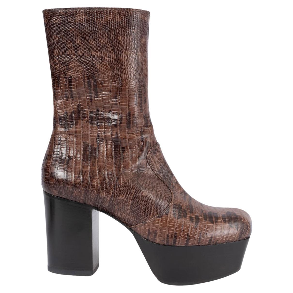 MIU MIU brown leather FAUX LIZARD Platform Boots Shoes 36 For Sale