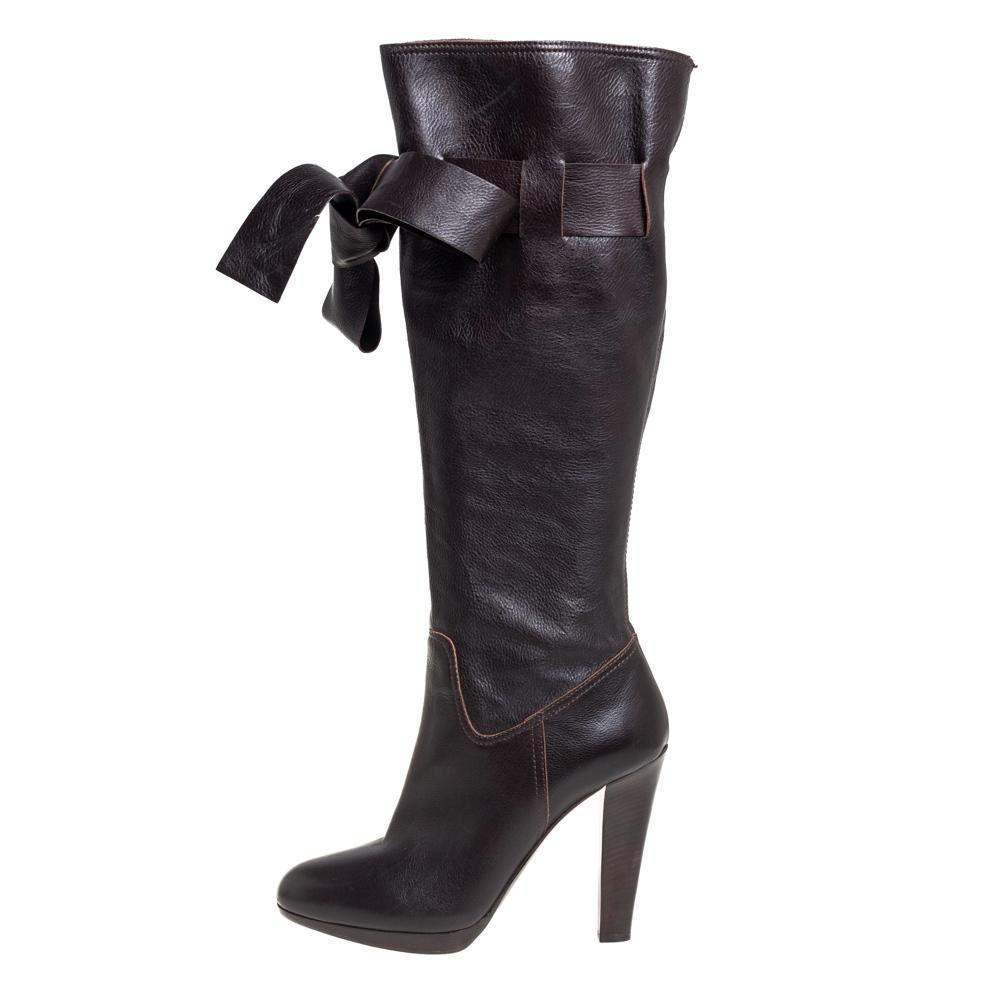 Miu Miu Braun Leder Kniehohe Stiefel Größe 37.5 Damen