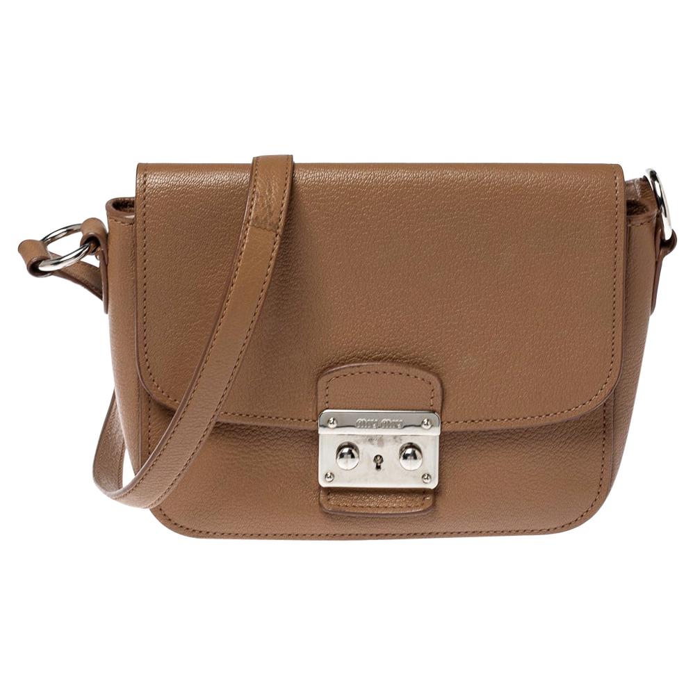 Miu Miu Brown Leather Madras Crossbody Bag