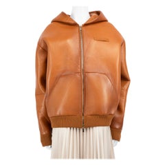 Miu Miu - Giacca con cappuccio oversize in pelle marrone - taglia XS