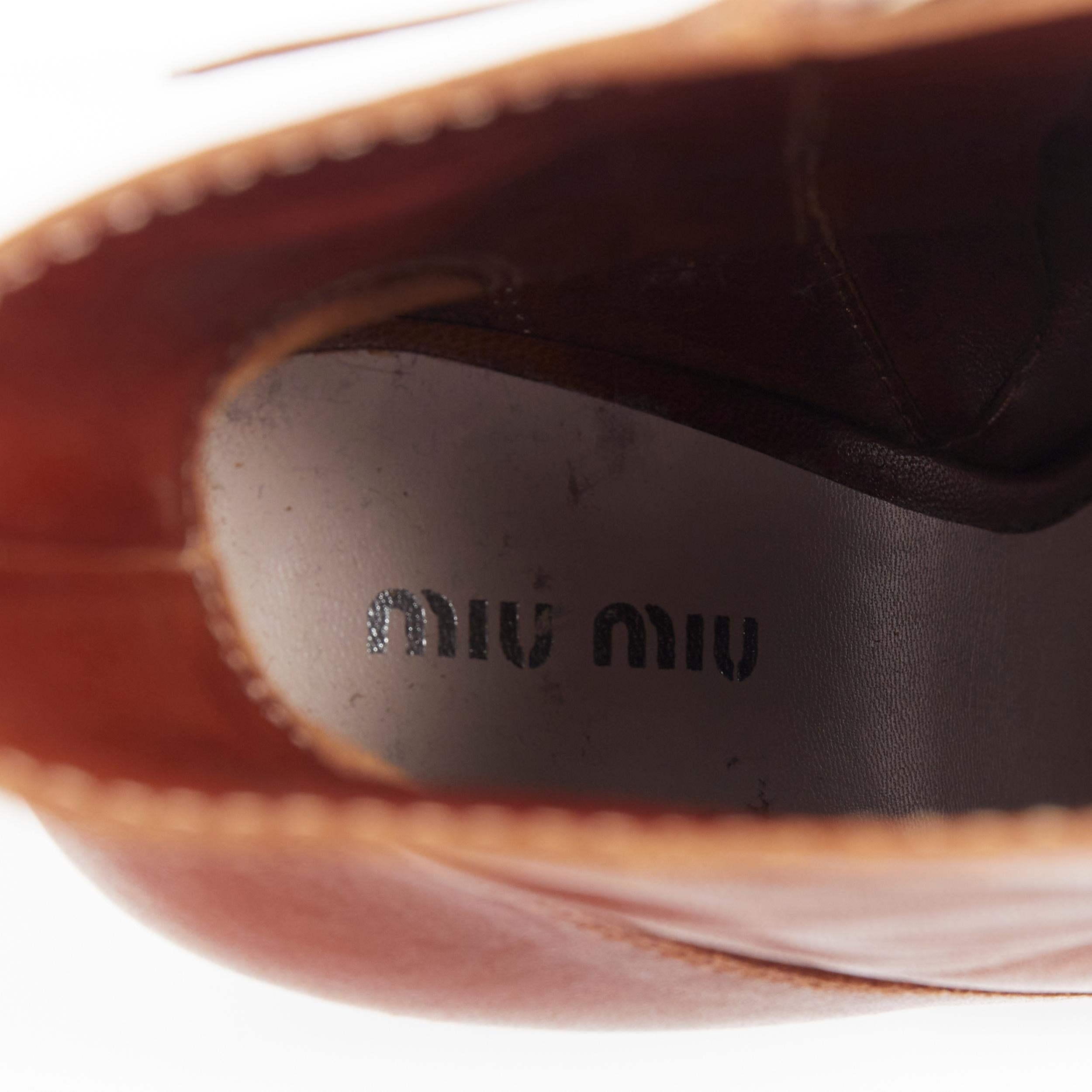 MIU Stiefel mit hohem Absatz aus braunem Leder und Peep Toe EU37,5 6
