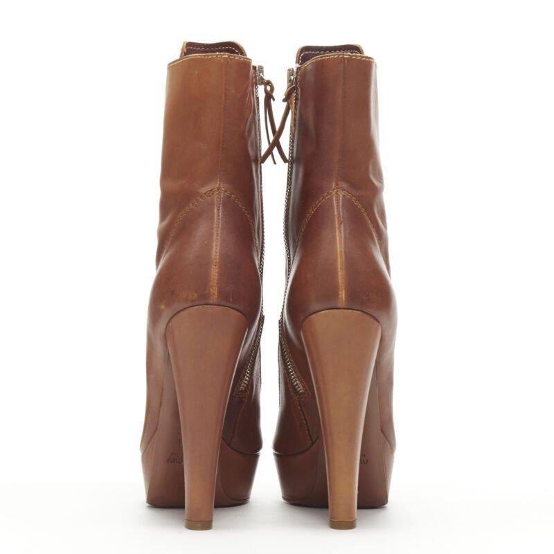 MIU MIU bottines à talons hauts en cuir marron avec plateforme et lacets EU37.5 Pour femmes en vente