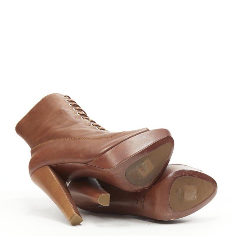 MIU MIU bottines à talons hauts en cuir marron avec plateforme et lacets EU37.5 en vente 1