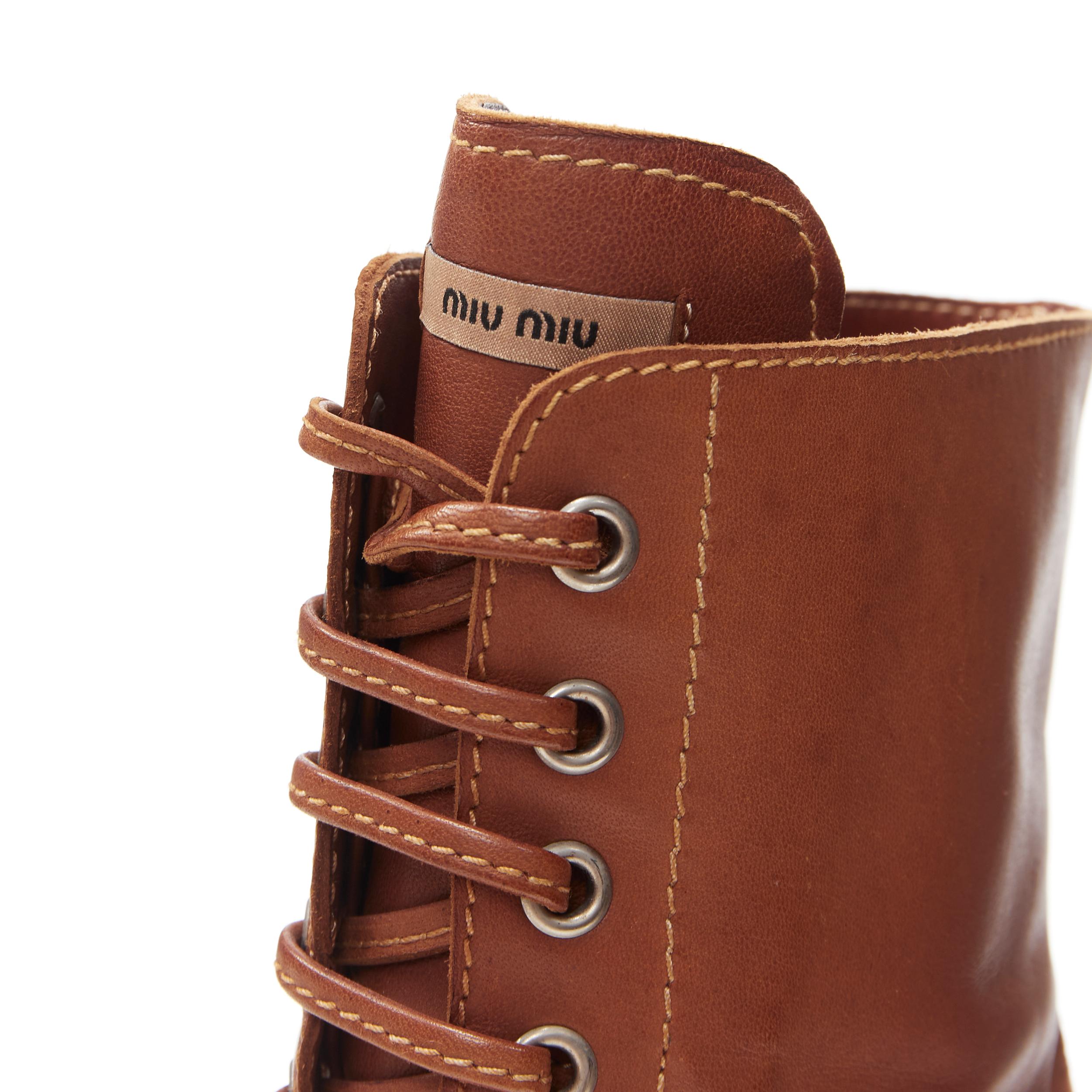MIU Stiefel mit hohem Absatz aus braunem Leder und Peep Toe EU37,5 4