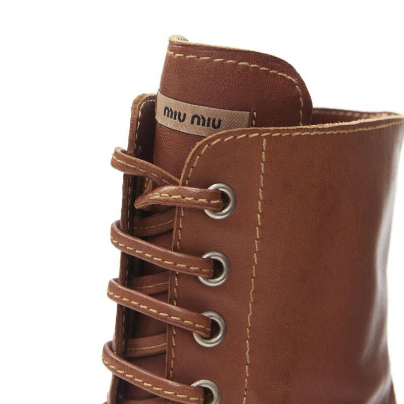 MIU MIU bottines à talons hauts en cuir marron avec plateforme et lacets EU37.5 en vente 4