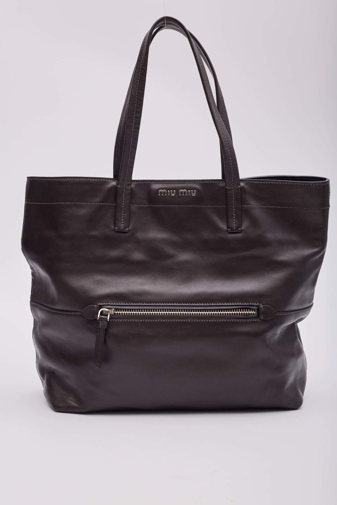Black Miu Miu Brown Leather Shopper Tote Bag