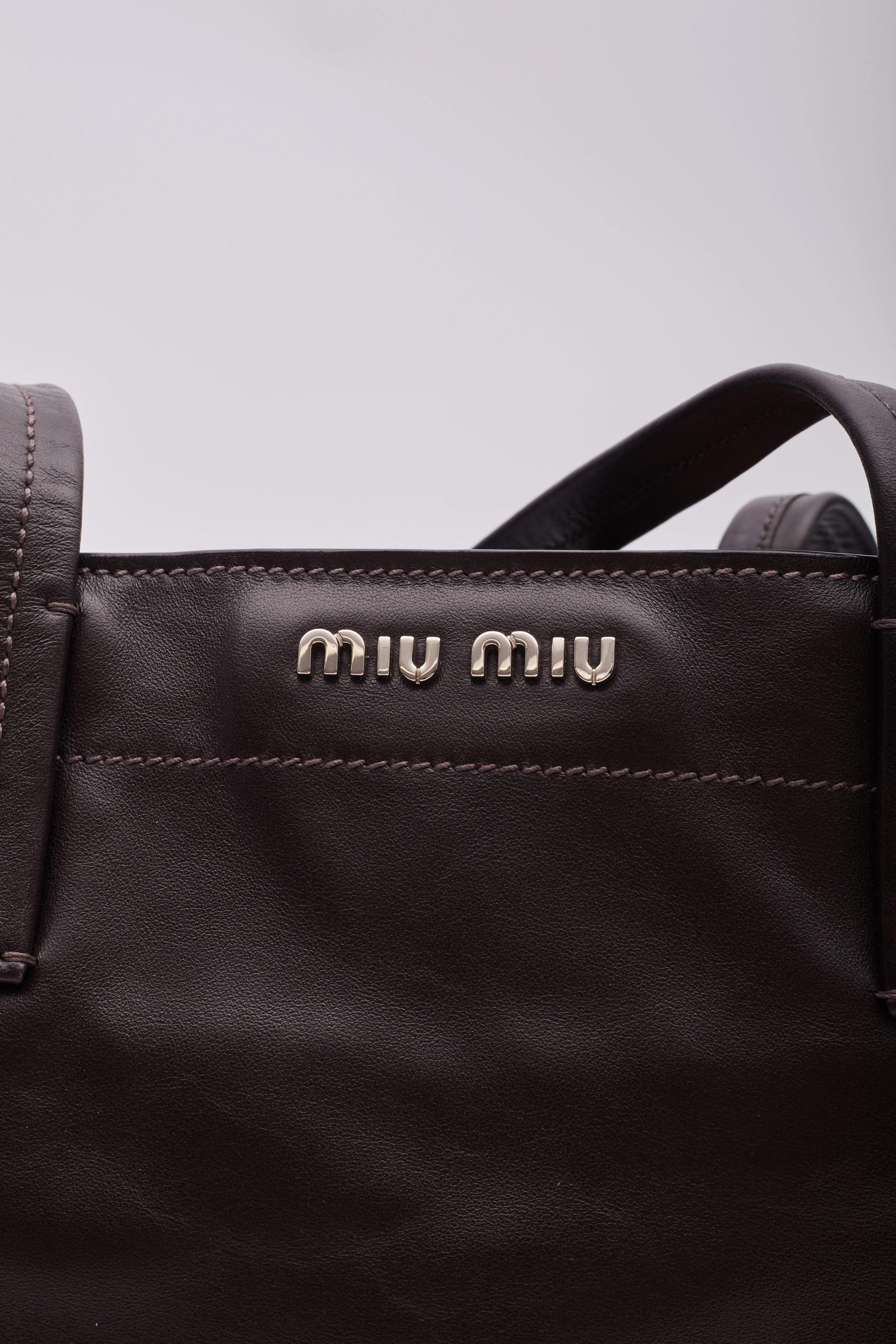 Miu Miu Brown Leather Shopper Tote Bag 3