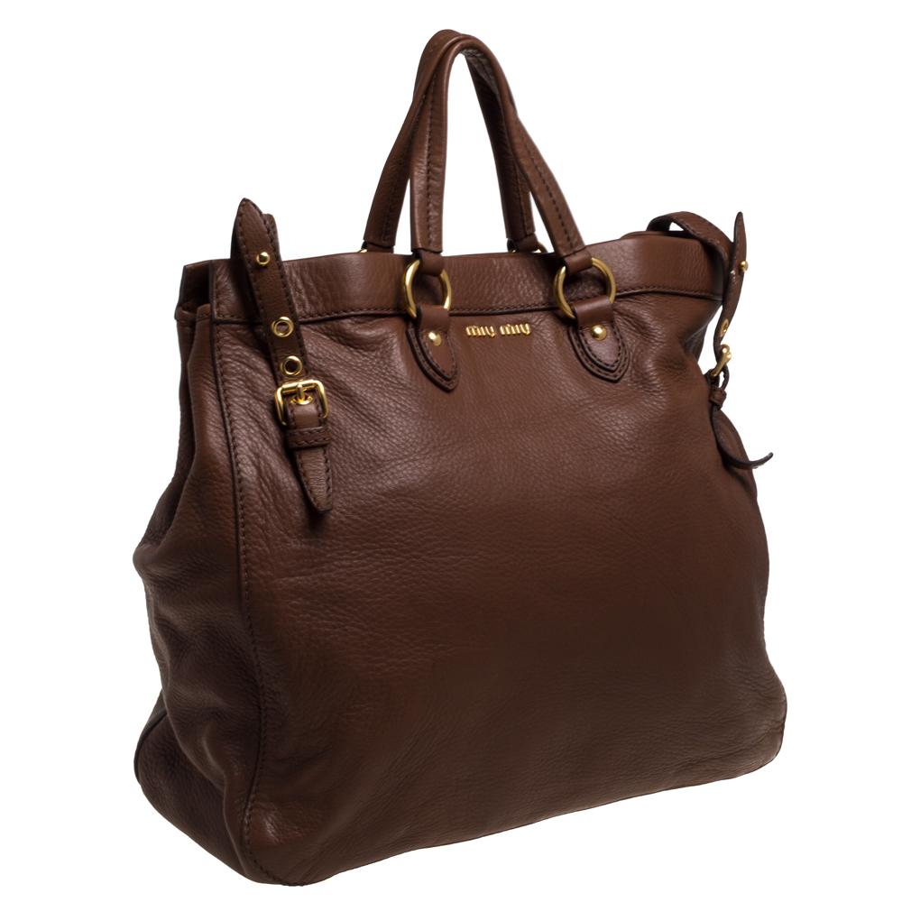 Miu Miu Brown Leather Shopper Tote In Fair Condition In Dubai, Al Qouz 2