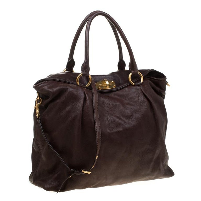 Miu Miu Brown Leather Shopping Tote For Sale at 1stDibs