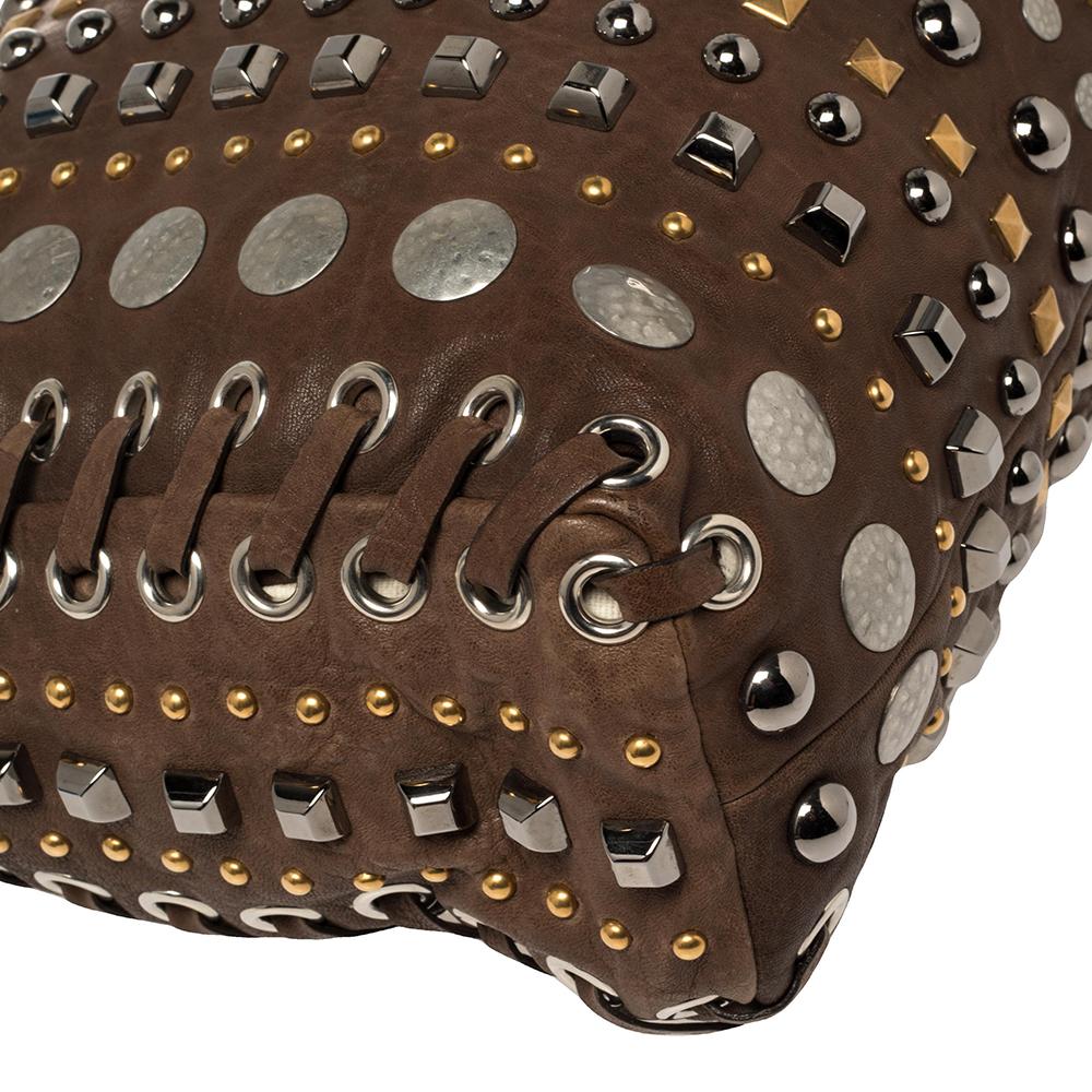 Miu Miu Brown Leather Studded Embellished Monk Tote 4