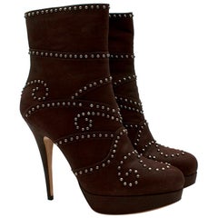 Miu Miu Brown Leather Studded Platform Ankle Boots - Size EU 41