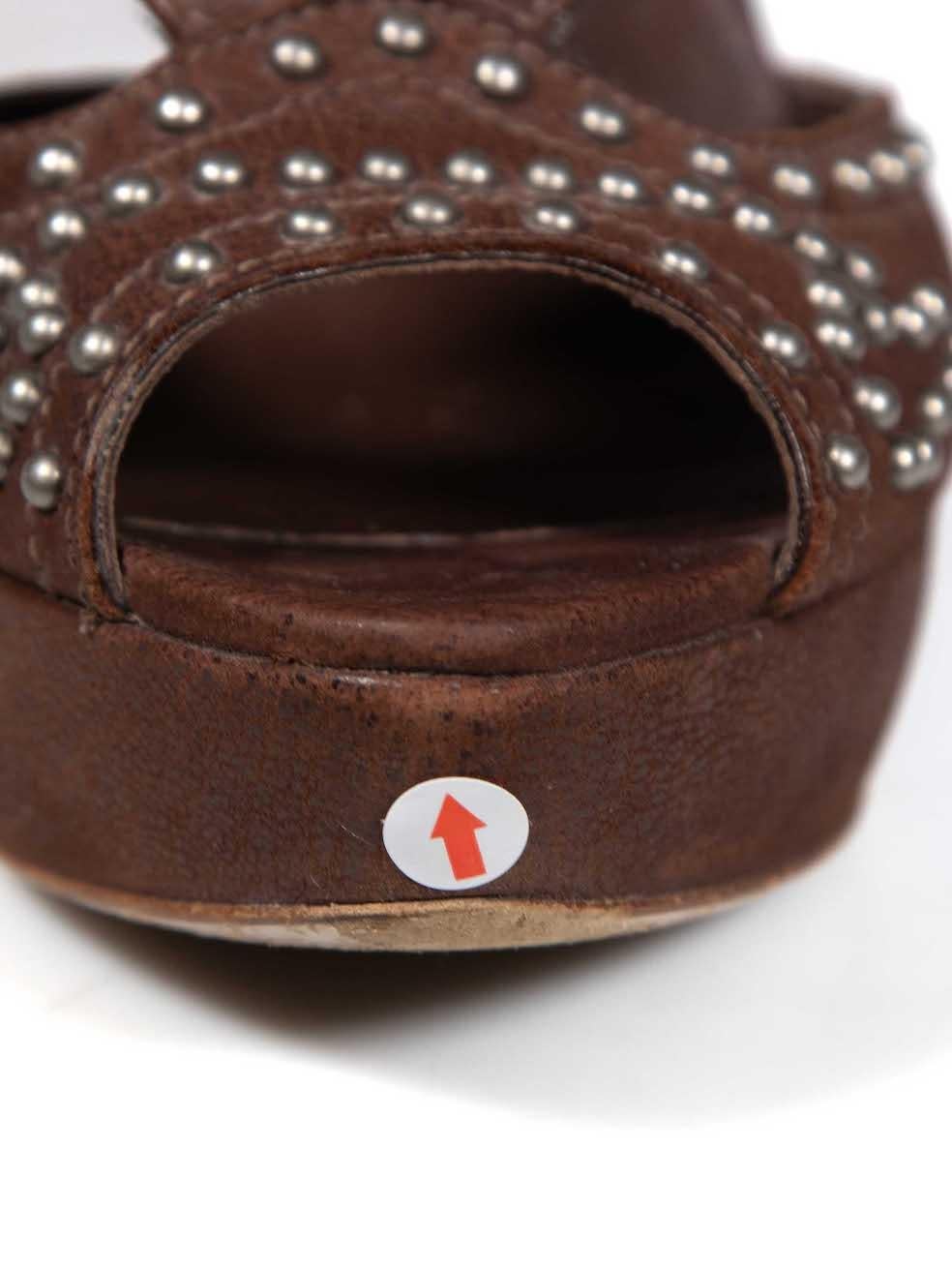 Miu Miu Brown Leather Studded Platform Sandals Size IT 40 For Sale 1