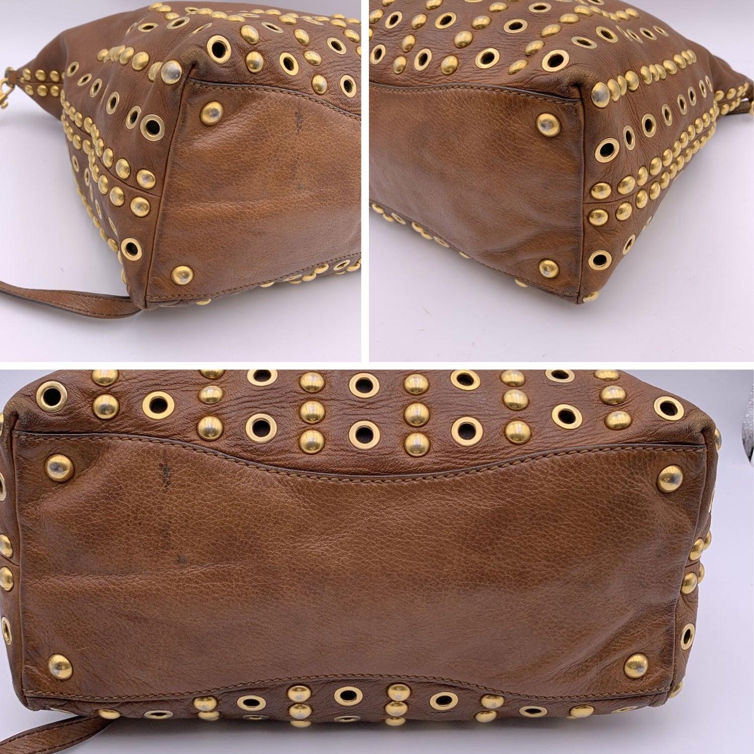 Miu Miu Brown Leather Studded Tote Bag with Shoulder Strap 4