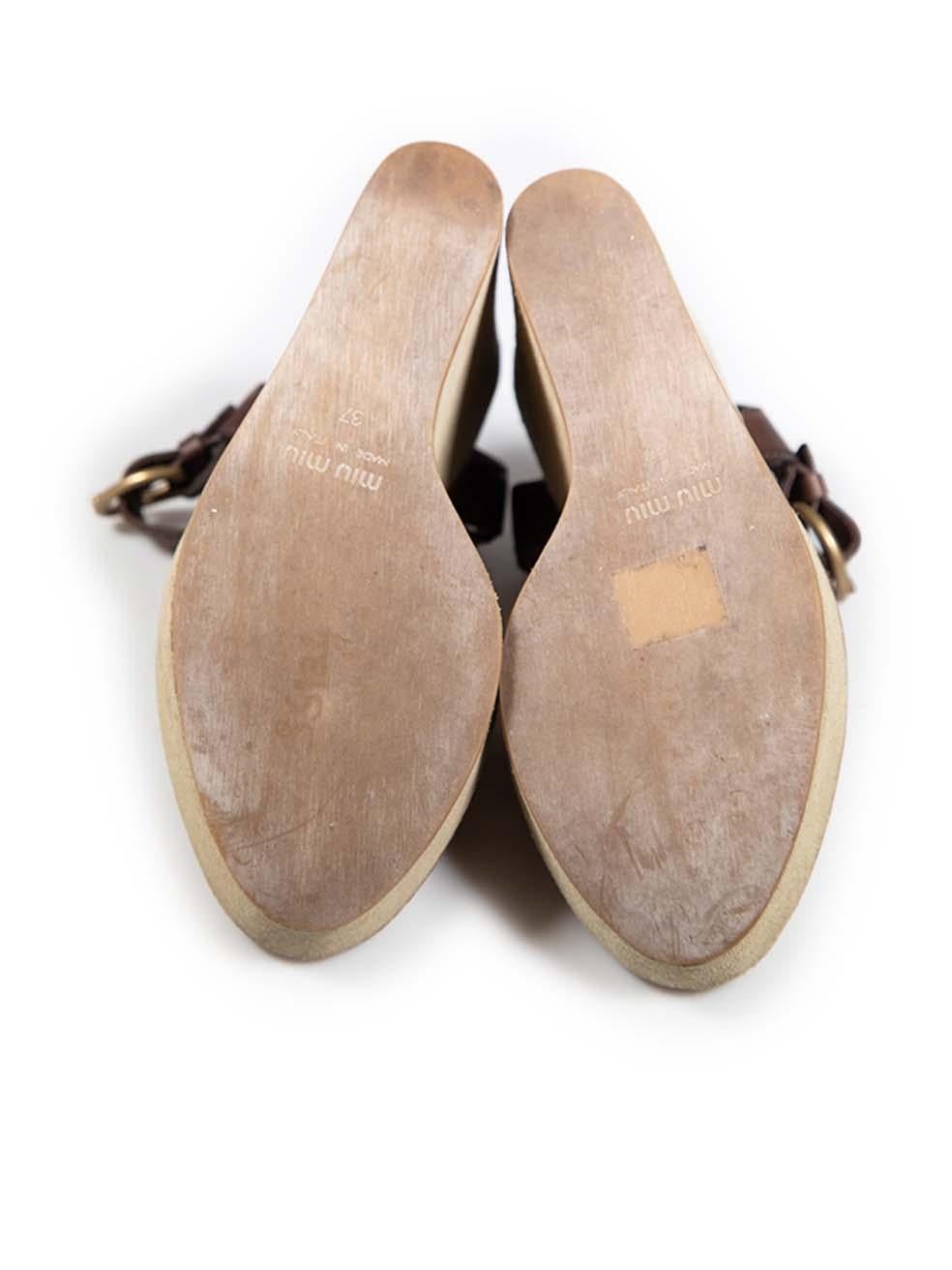 Women's Miu Miu Brown Leather & Suede Wedge Sandals Size IT 37