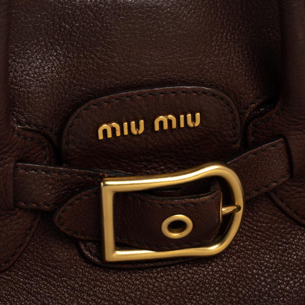 Tote de piel marrón de Miu Miu La unión hace la fuerza 3