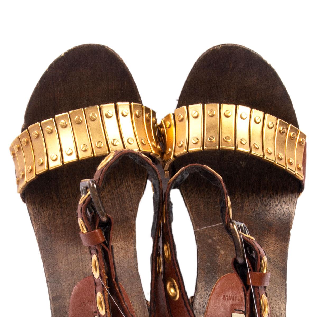 MIU MIU MIU WOODEN Clog Plateausandalen aus braunem Leder Schuhe 37 im Zustand „Gut“ im Angebot in Zürich, CH